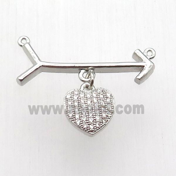 copper arrow pendant, heart, platinum plated