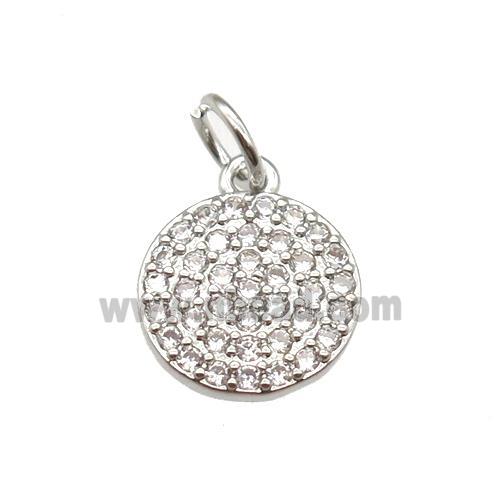 copper circle pendant paved zircon, platinum plated