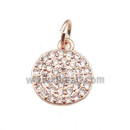 copper circle pendant paved zircon, rose gold