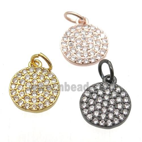 copper circle pendant paved zircon, mixed color