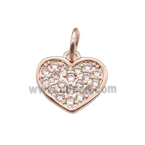 copper heart pendant paved zircon, rose gold