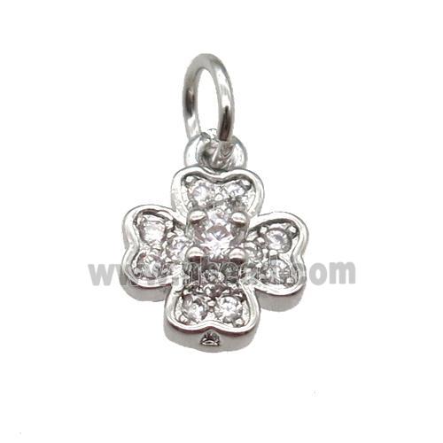 copper clover pendant paved zircon, platinum plated