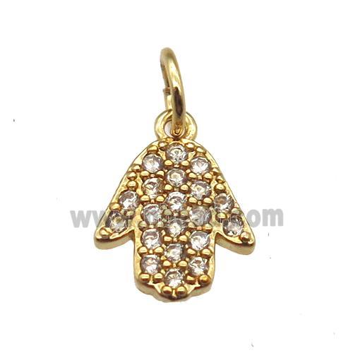 copper hamsahand pendant paved zircon, gold plated