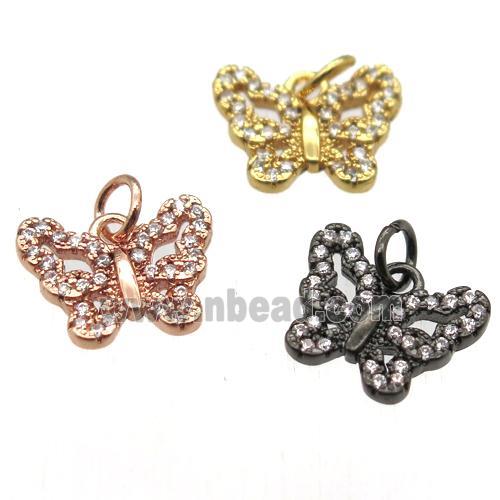 copper butterfly pendant paved zircon, mixed color