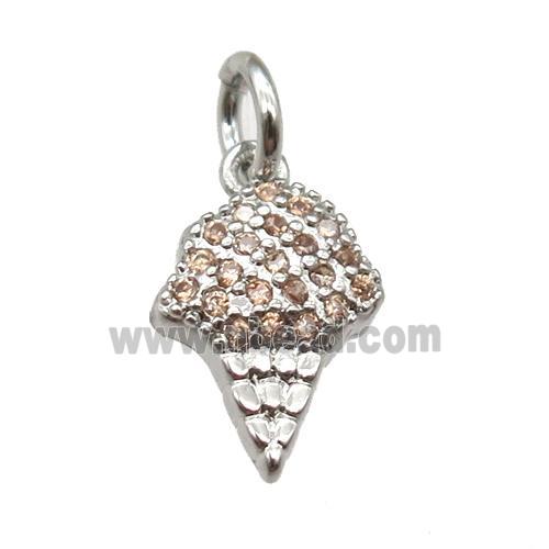 copper IceCream pendant paved zircon, platinum plated