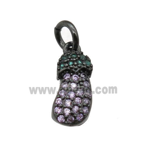 copper Eggplant pendant paved zircon, black plated