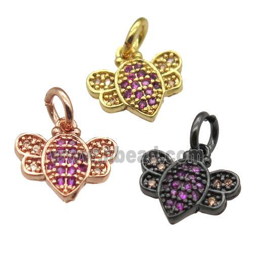 copper honeybee charm pendant paved zircon, mixed color