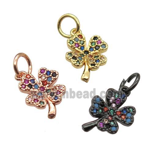 copper clover pendant paved zircon, mixed color