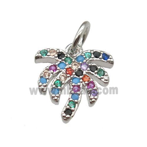 copper coconut-tree pendant paved zircon, platinum plated
