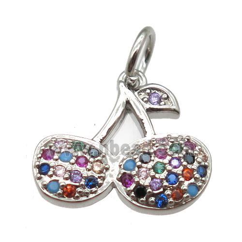 copper cherry pendant paved zircon, platinum plated