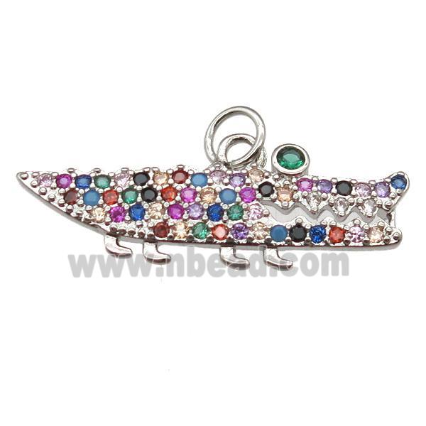 copper shark pendant paved zircon, platinum plated