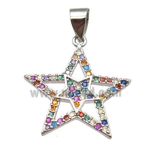 copper star pendant paved zircon, platinum plated