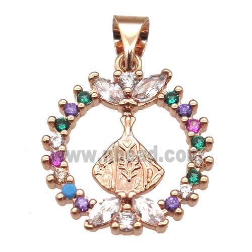 copper Wreath pendant paved zircon, rose gold