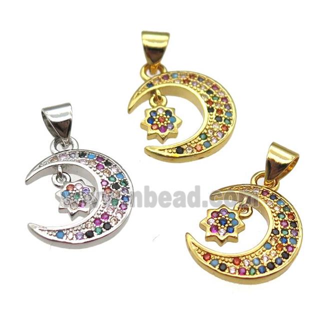 copper moon pendant pave zircon, mixed color
