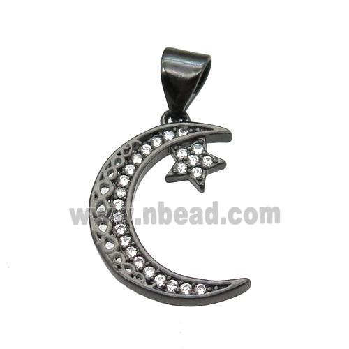 copper moon pendant pave zircon, black plated
