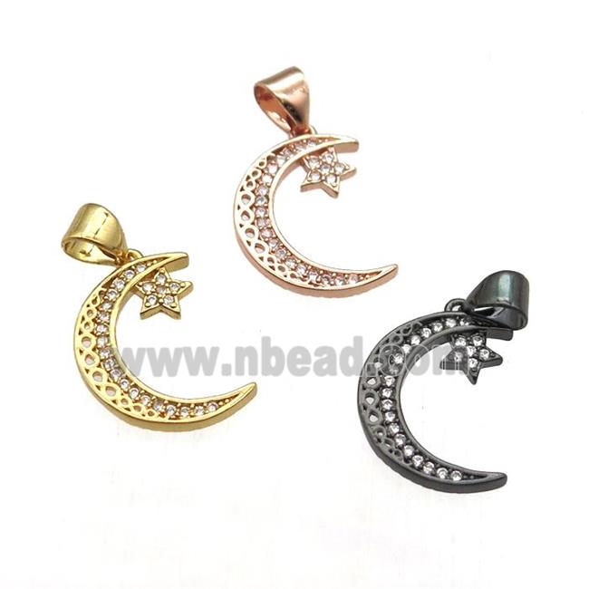 copper moon pendant pave zircon, mixed color