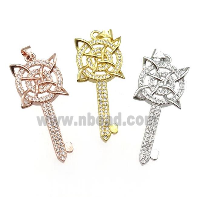 copper Key pendant pave zircon, mixed color