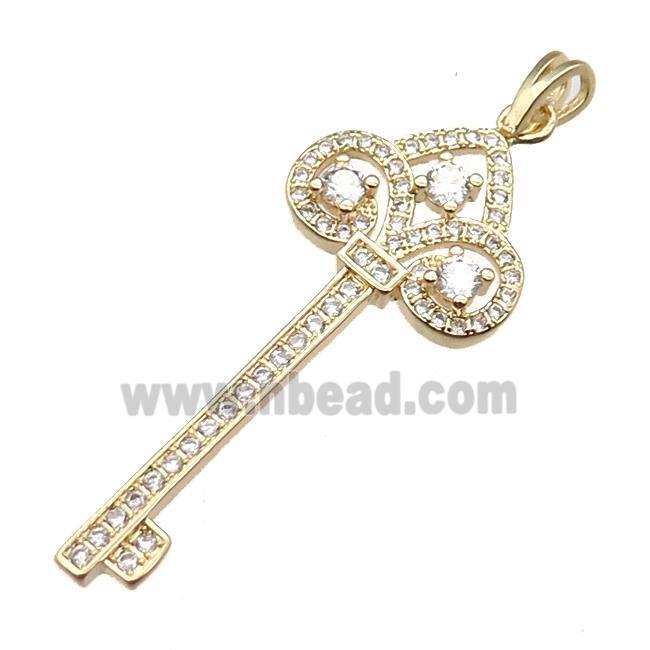 copper Key pendant pave zircon, gold plated