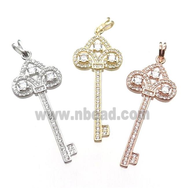 copper Key pendant pave zircon, mixed color
