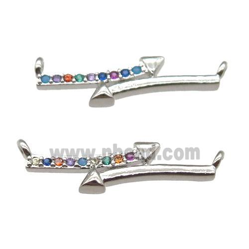 copper arrow pendant pave zircon with 2loops, platinum plated