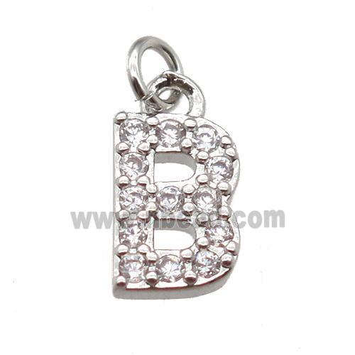 copper letter-B pendant paved zircon, platinum plated