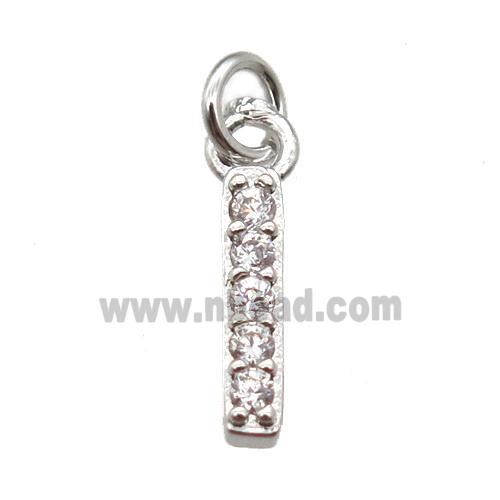 copper letter-I pendant paved zircon, platinum plated