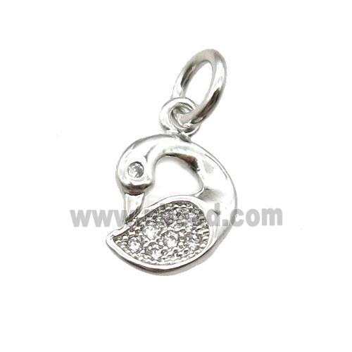 copper swan pendant paved zircon, platinum plated