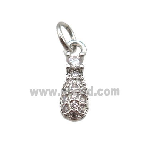 copper teardrop pendant paved zircon, platinum plated