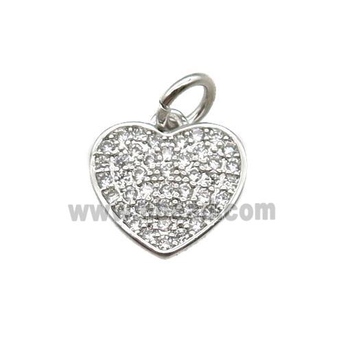 copper heart pendant paved zircon, platinum plated