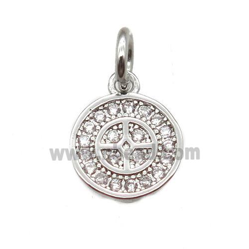 copper circle pendant paved zircon, platinum plated