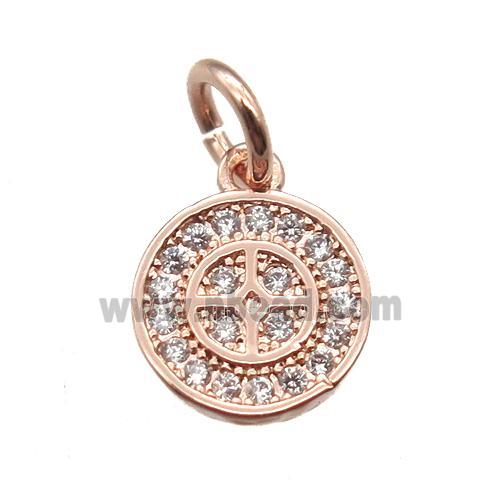 copper circle pendant paved zircon, rose gold