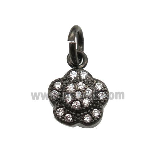 copper flower pendant paved zircon, black plated
