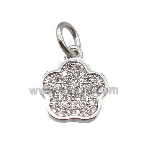 copper flower pendant paved zircon, platinum plated