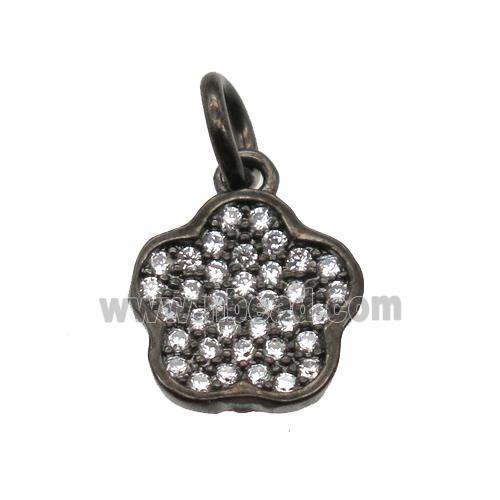 copper flower pendant paved zircon, black plated
