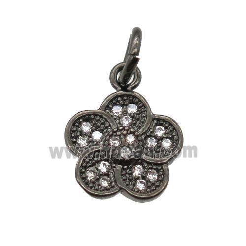 copper flower pendant paved zircon, black plated