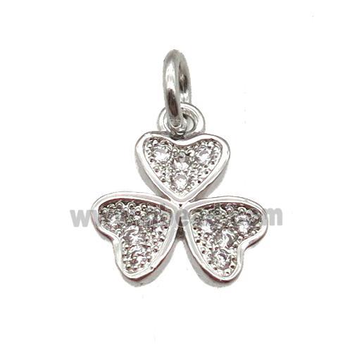 copper clover pendant paved zircon, platinum plated