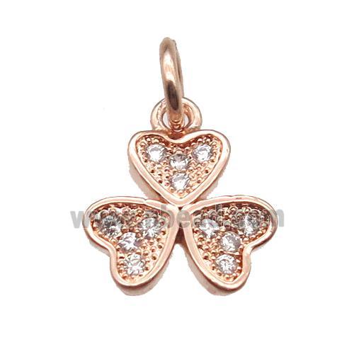 copper clover pendant paved zircon, rose gold