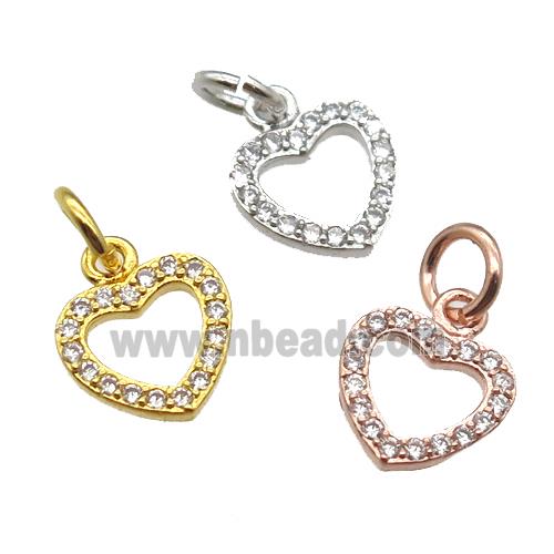 copper heart pendant paved zircon, mixed color