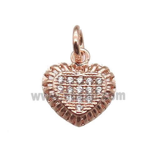 copper heart pendant paved zircon, rose gold