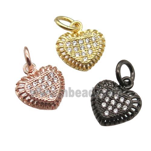 copper heart pendant paved zircon, mixed color