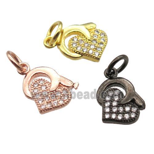 copper heart pendant paved zircon, mixed color