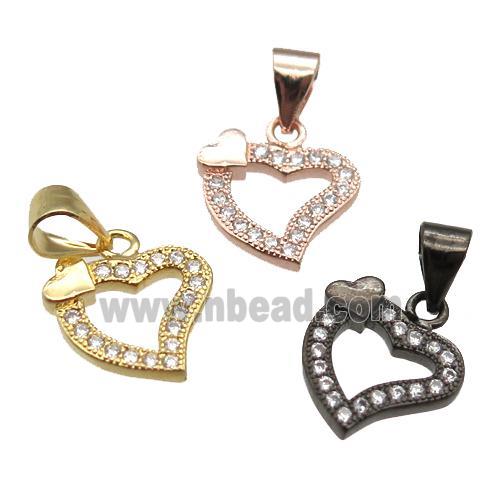 copper heart pendant paved zircon, mixed color