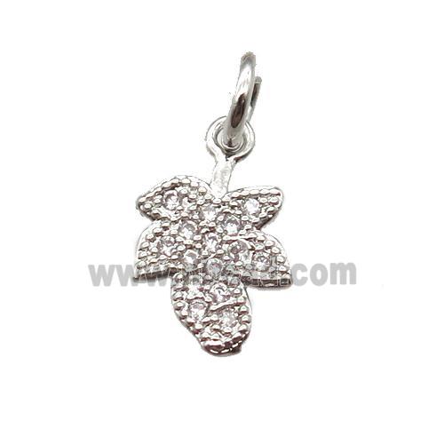 copper leaf pendant paved zircon, platinum plated