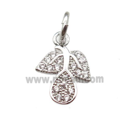 copper leaf pendant paved zircon, platinum plated