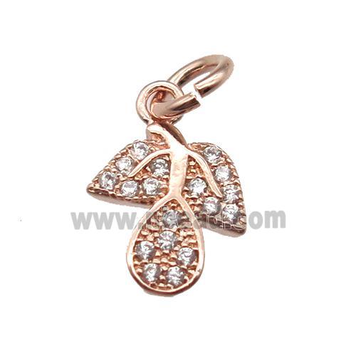 copper leaf pendant paved zircon, rose gold
