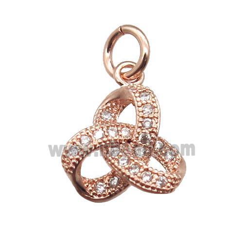 copper knot pendant paved zircon, rose gold