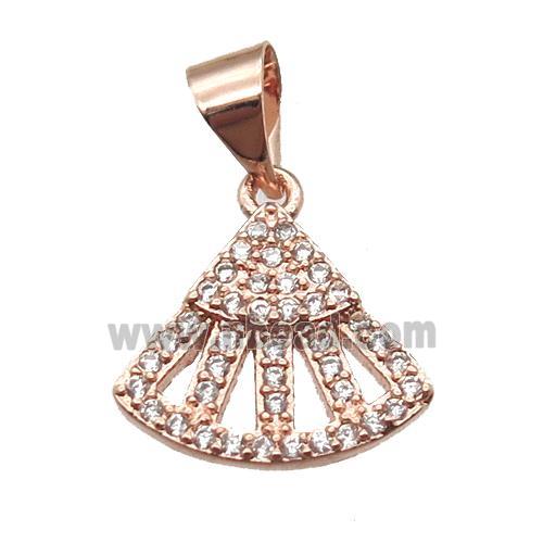 copper fan pendant paved zircon, rose gold