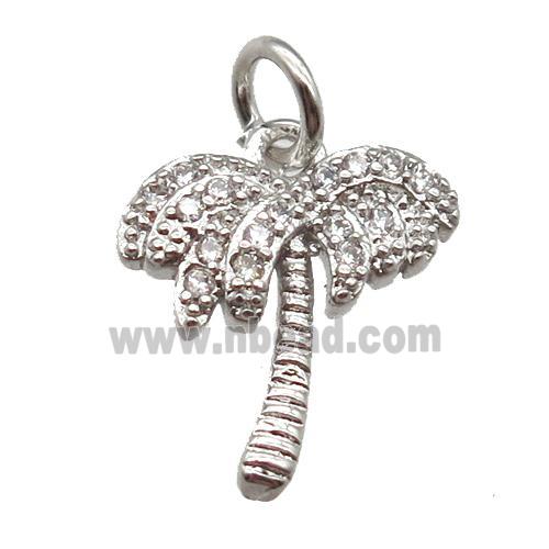 copper coconut-tree pendant paved zircon, platinum plated