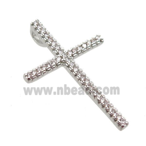 copper cross pendant paved zircon, platinum plated