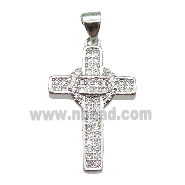 copper cross pendant paved zircon, platinum plated
